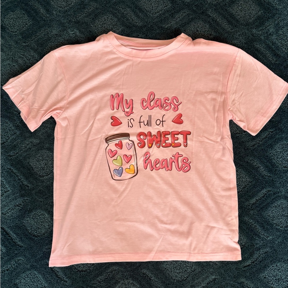 SHEIN Pink Tee with Sweet Hearts Design for Teachers